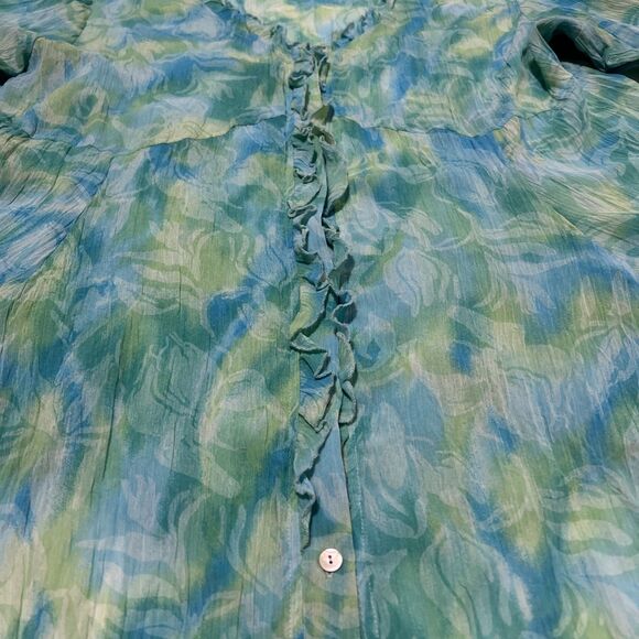 Coldwater Creek Top Button Up Swim Cover Up Aqua Blue Floral Sheer Lightweight - Picture 4 of 10